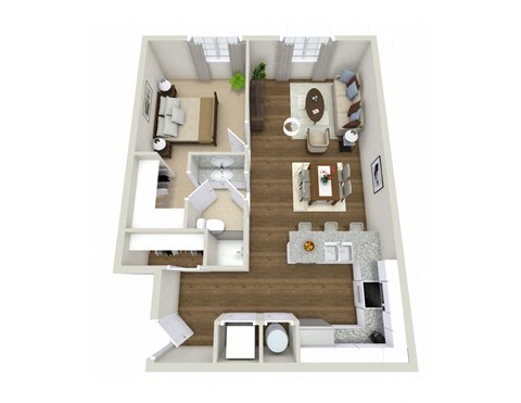 Floor plan for 1 bed, 1 bath, 710 sqft